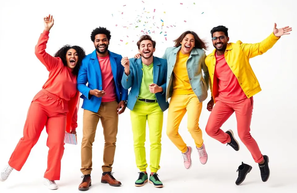 Four young UK founders celebrating with confetti